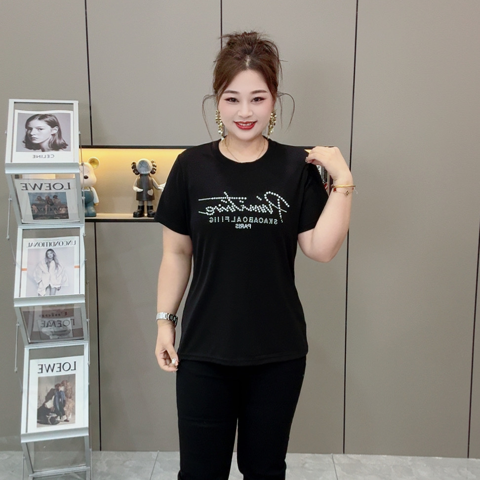 春季休闲定制字母百搭显瘦大码女装半袖打底洋气圆领春夏