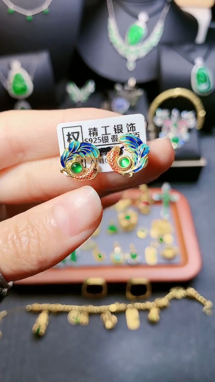 【闪购商品】翡翠耳饰银S925镶嵌耳饰