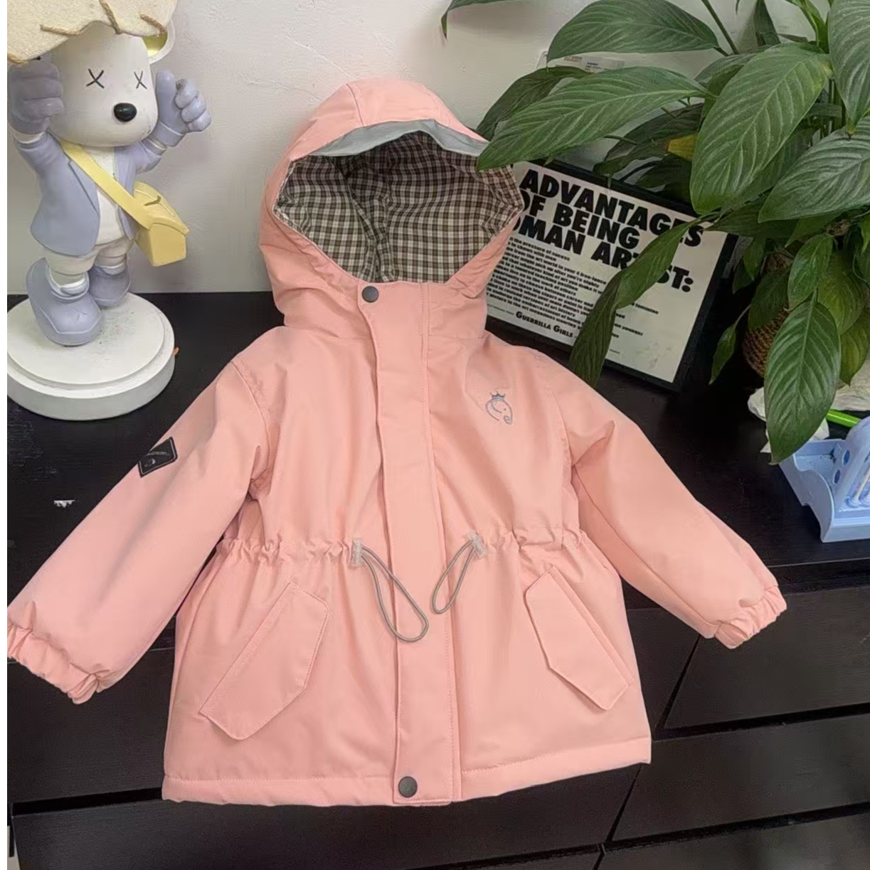 童装儿童宝宝防风加棉服男童女童洋气秋冬连帽撞色保暖外套