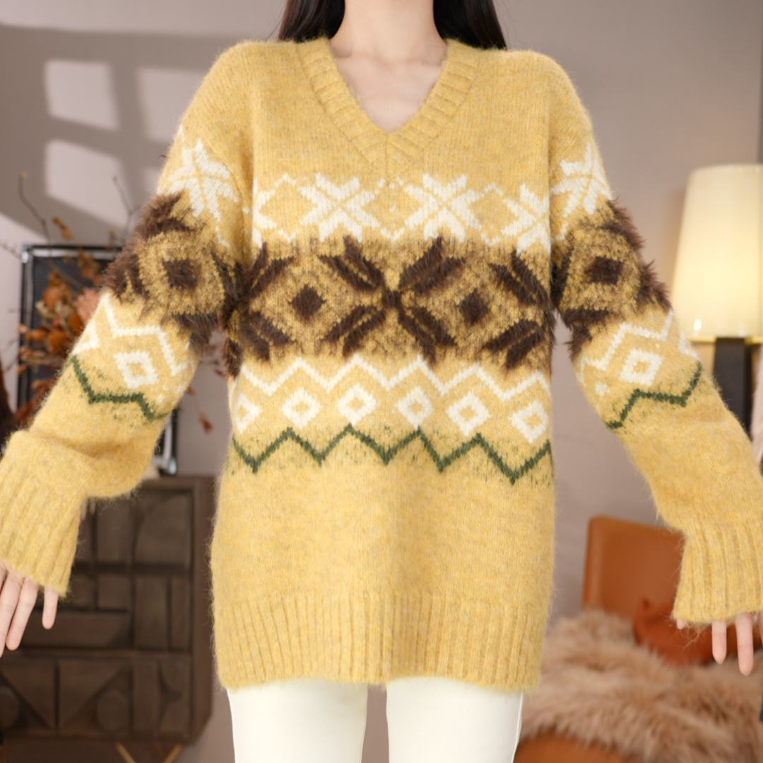 唐乐乐｜25new秋冬新款宽松厚款时尚V领长袖套头上衣 BF2357