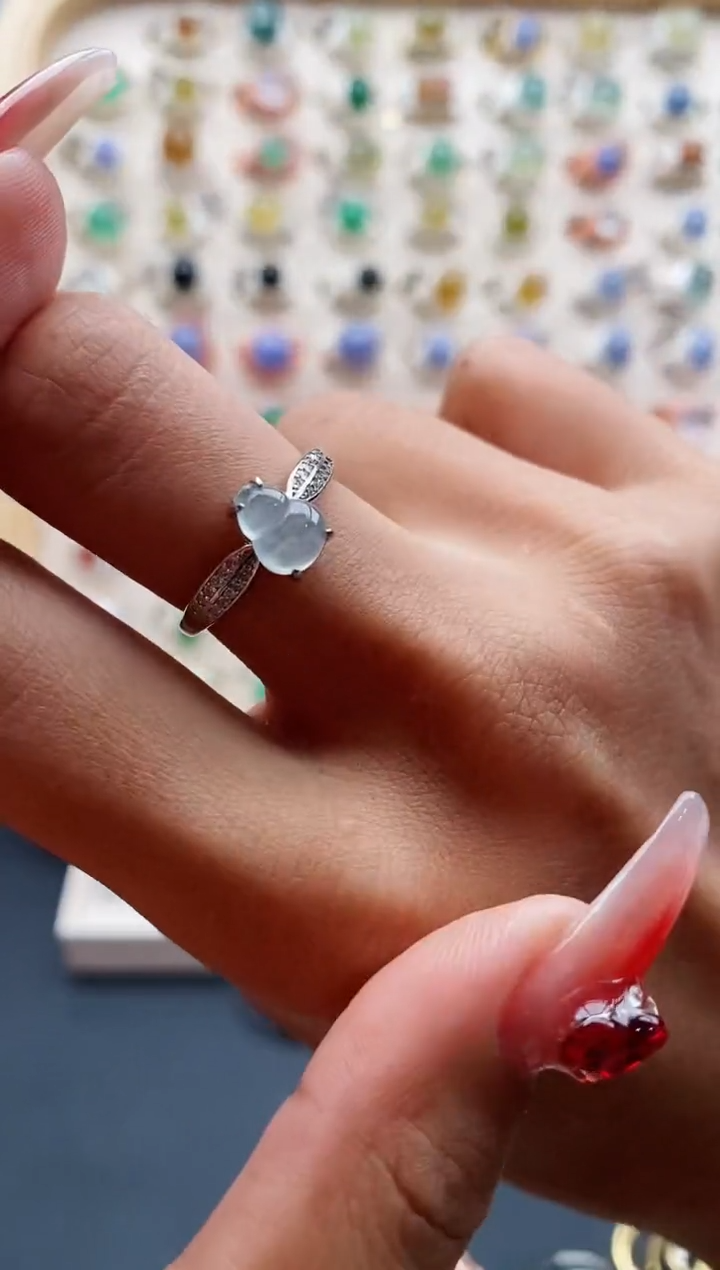 【闪购商品】翡翠戒指银S925镶嵌缅甸天然A货翡翠111 5+5