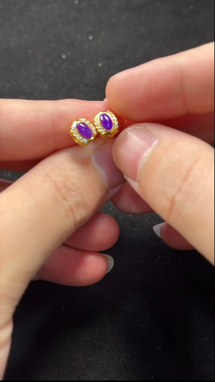 苏纪石（舒俱来）18K金镶嵌耳饰k金南非老矿舒俱来