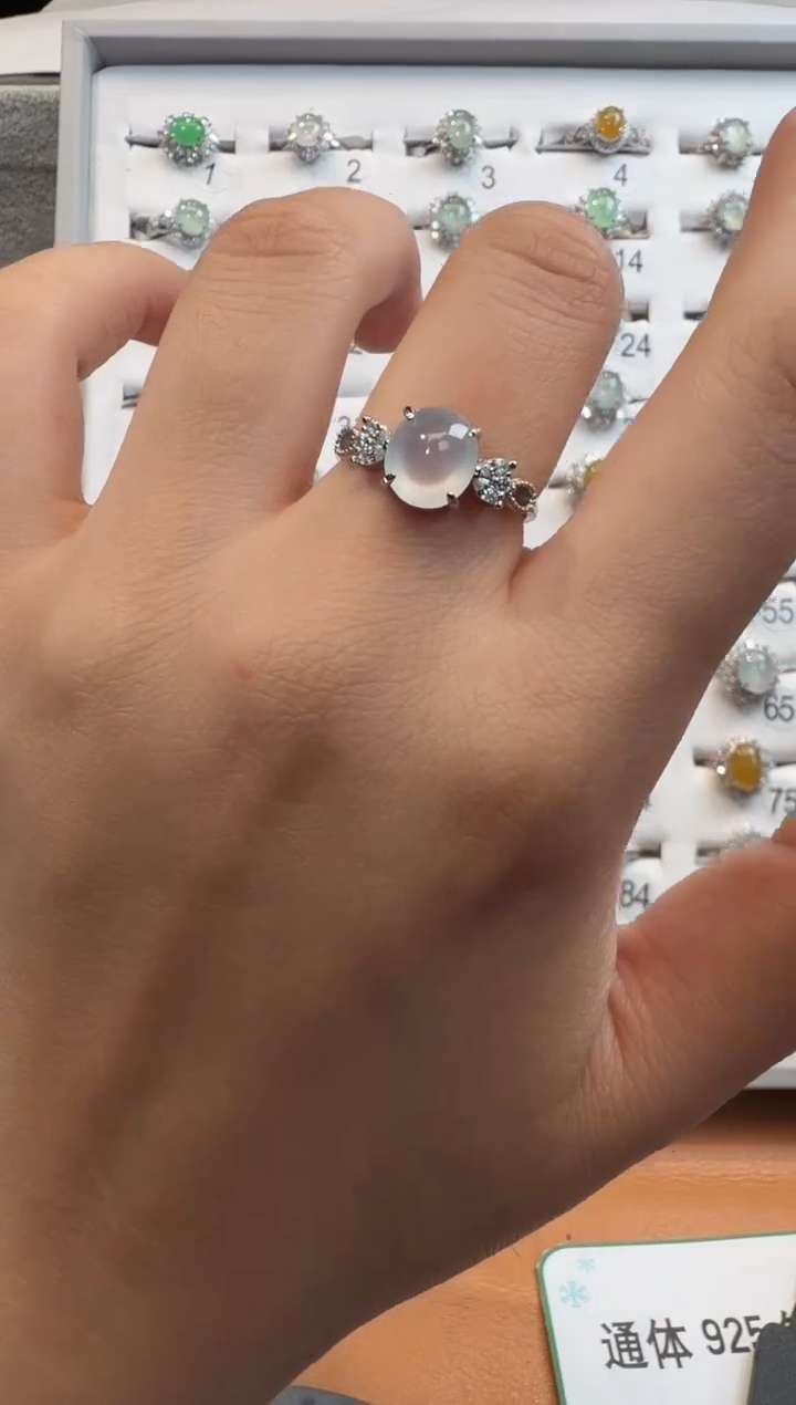 银S925镶嵌戒指翡翠925银镶翡翠戒指镶嵌