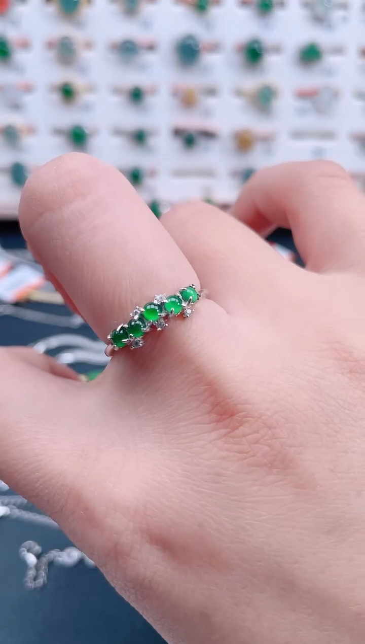 银S925镶嵌戒指翡翠天然翡翠