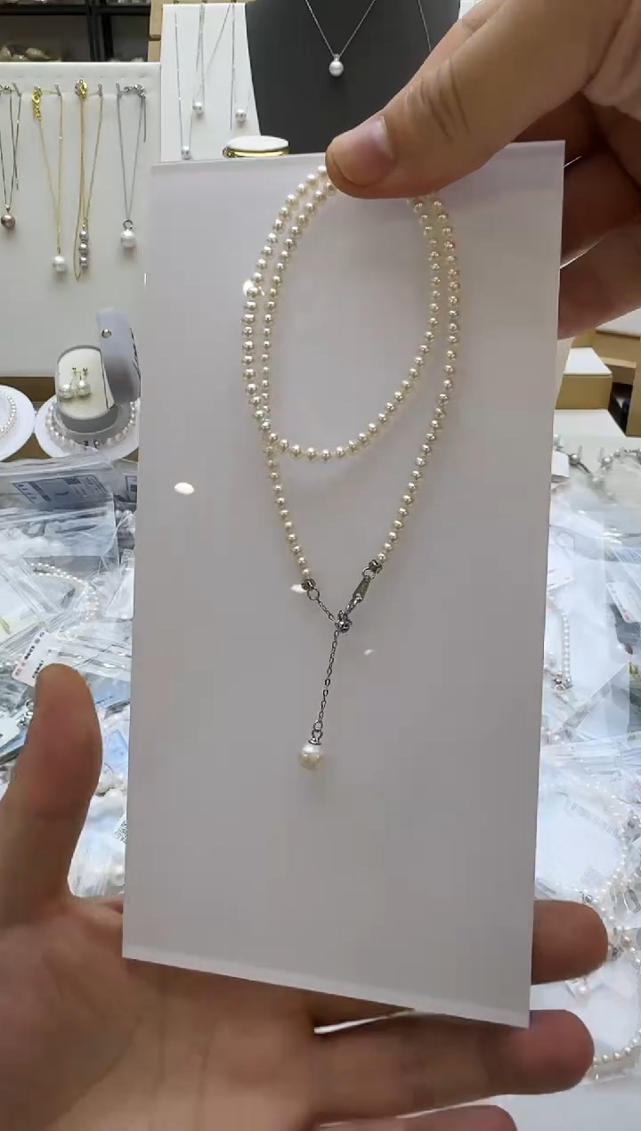 淡水珍珠银S925镶嵌项链3-4mm 卡家链吊珠