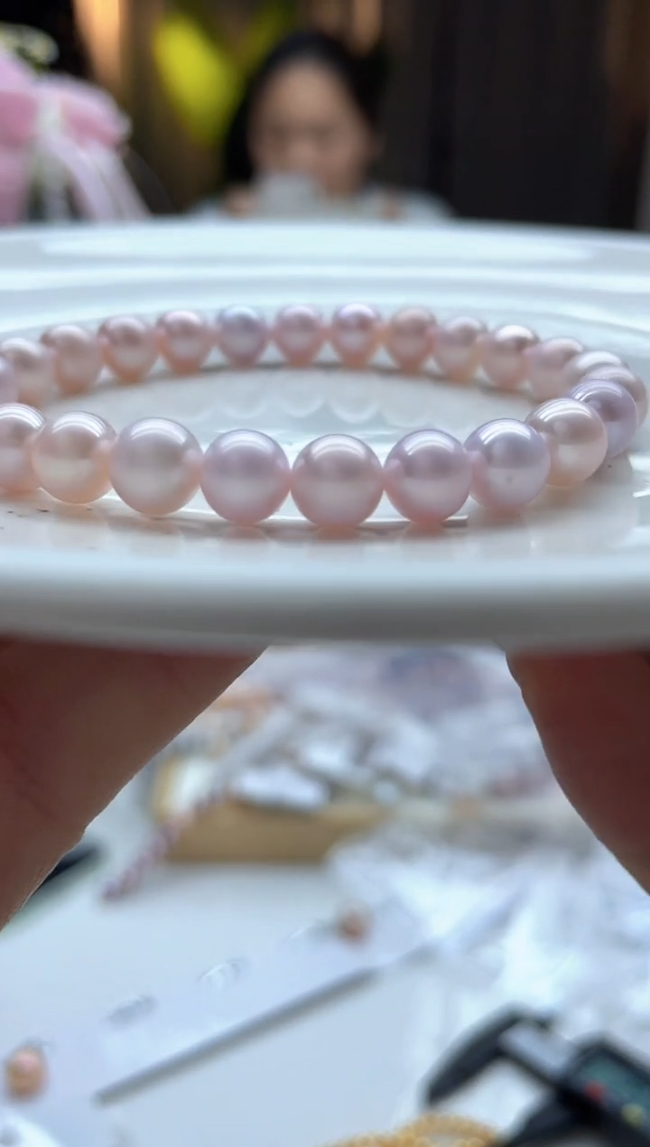 未镶嵌手链淡水珍珠粉透紫全珠手链