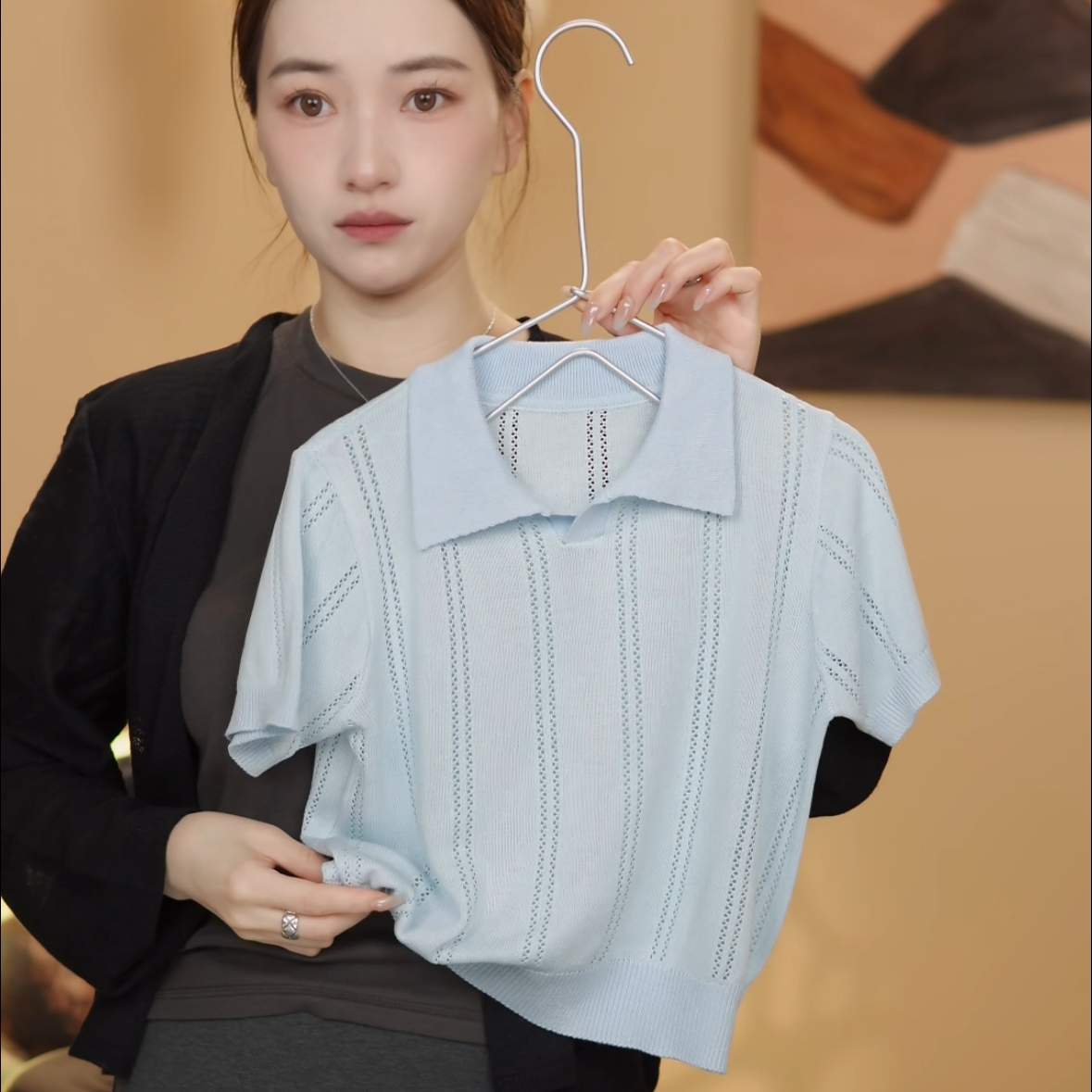 儿童夏款2025冰丝镂空韩版男女童时尚休闲POLO领短袖