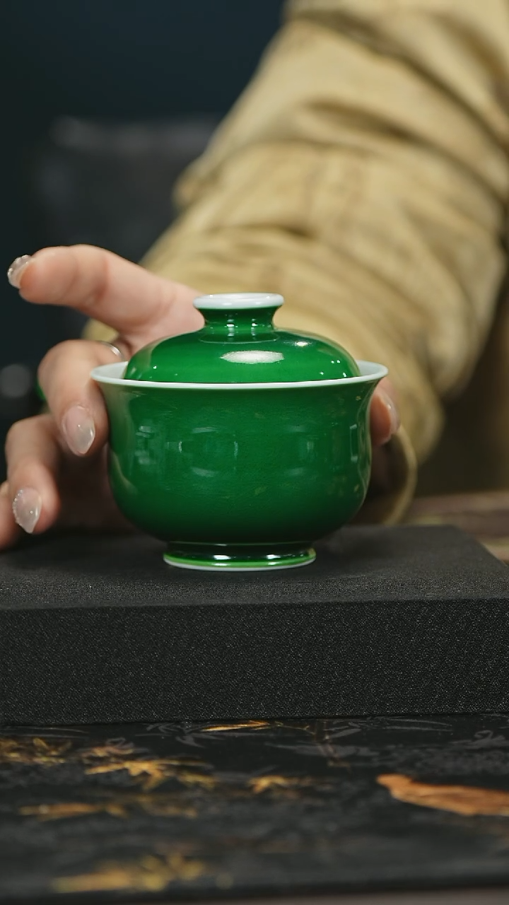 【闪购商品】瓷唐里郎窑绿布袋盖碗