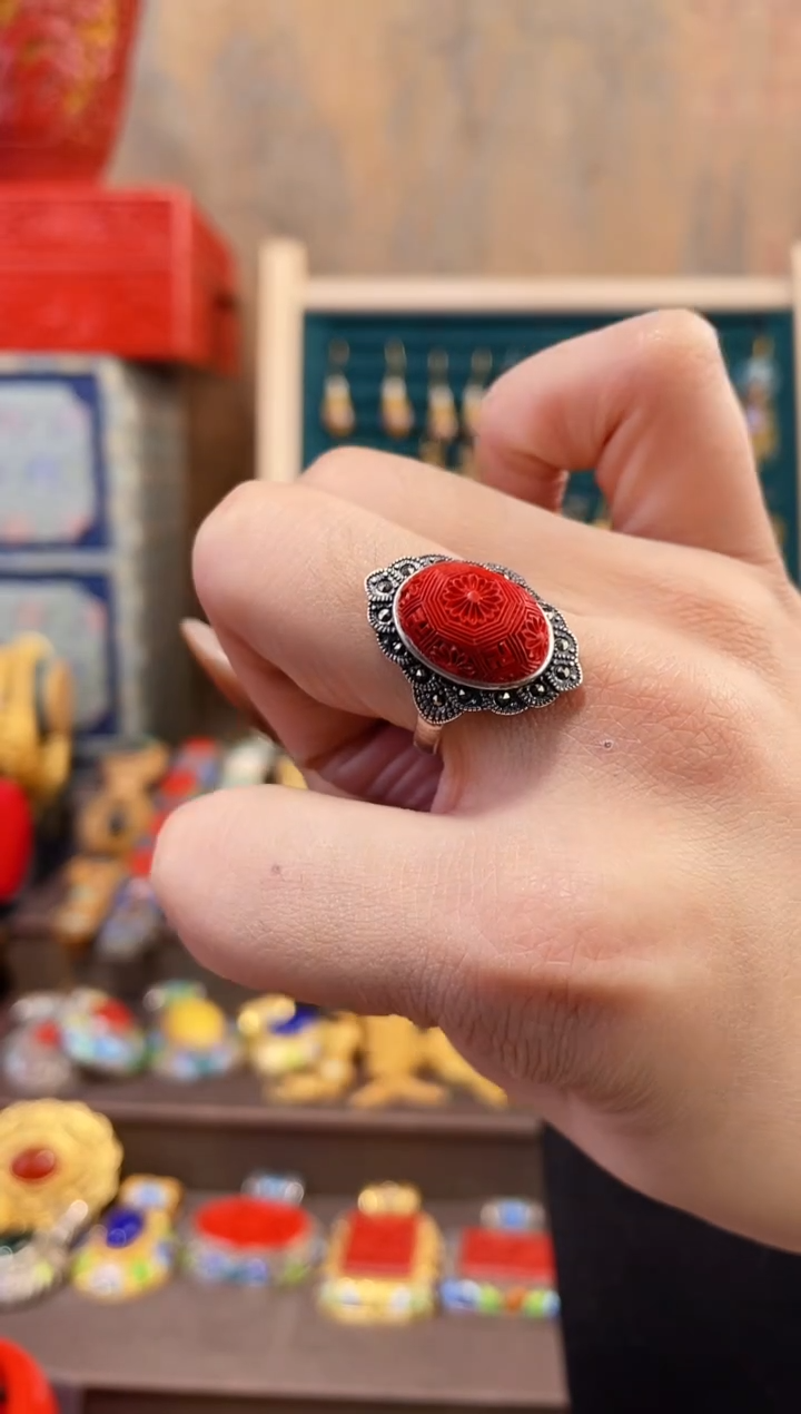 【闪购商品】非遗雕漆精品戒指红色