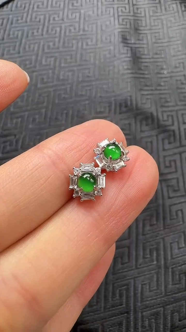 【闪购商品】翡翠耳饰银S925镶嵌耳钉