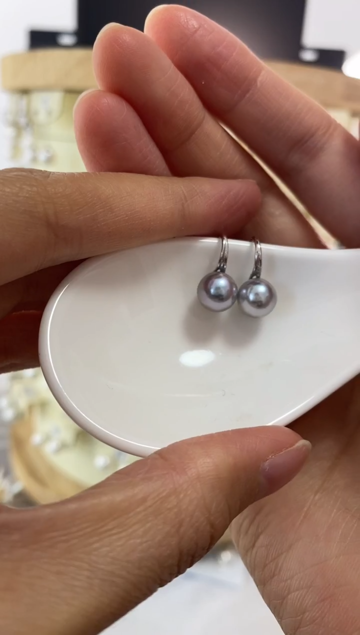 银S925镶嵌耳饰海水珍珠7.5-8mm