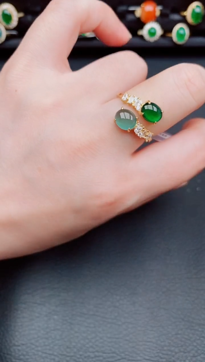 【闪购商品】翡翠戒指银S925镶嵌天然a货翡翠62