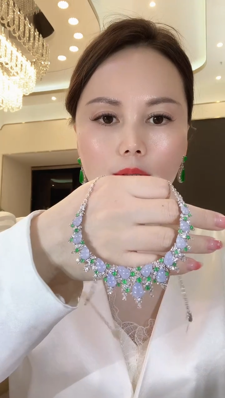 【闪购商品】翡翠套链18K金镶嵌C82 紫货有一定色差