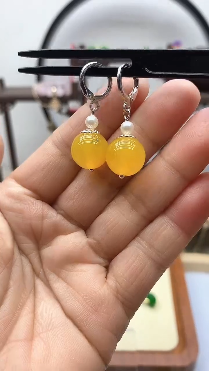 【闪购商品】玛瑙/玉髓耳饰银S925镶嵌43