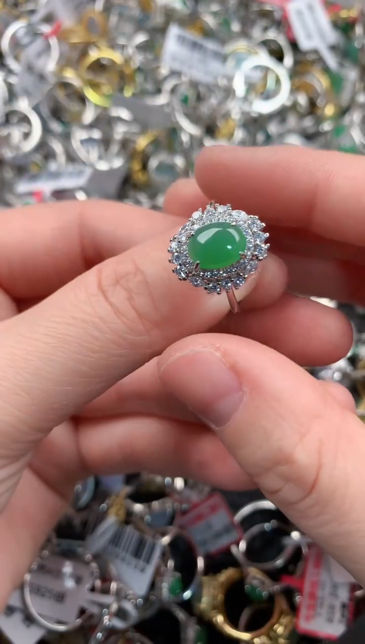 银S925镶嵌戒指翡翠11  6