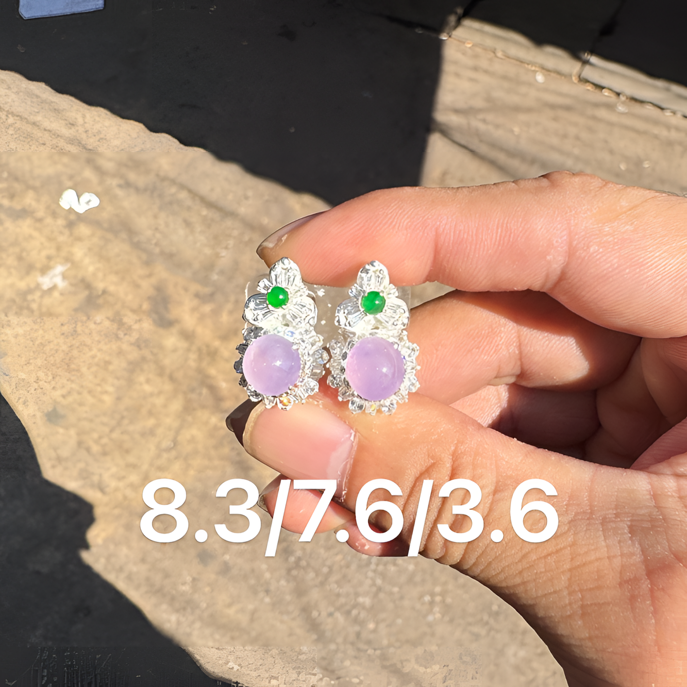 1212(小哪吒在源头)冰种翡翠桃花春耳钉干净饱满杠味荧光足M400