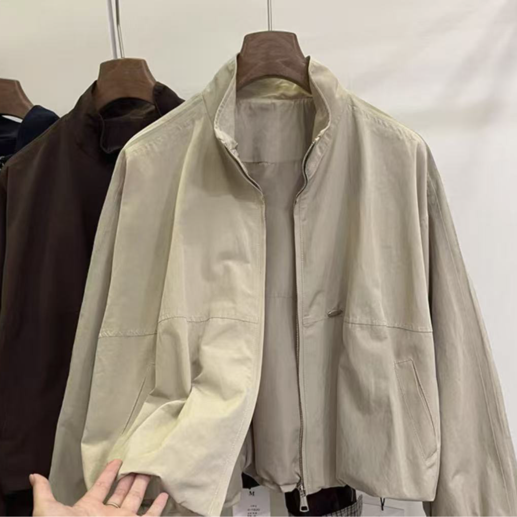 Y1168奶杏厚款立领拉链冬季外套8852