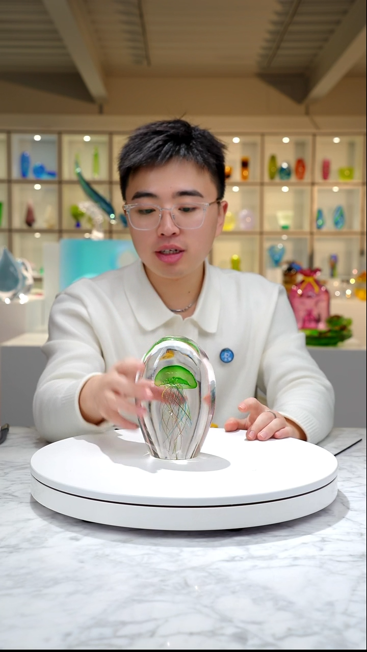 手工艺品琉璃翠绿水母摆件