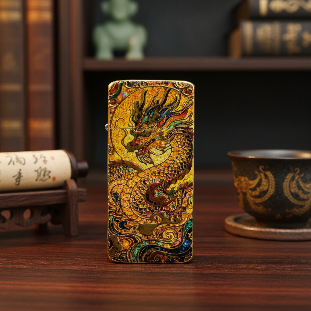 10神兽龙凤呈祥砂轮打火机【全新机无煤-油】