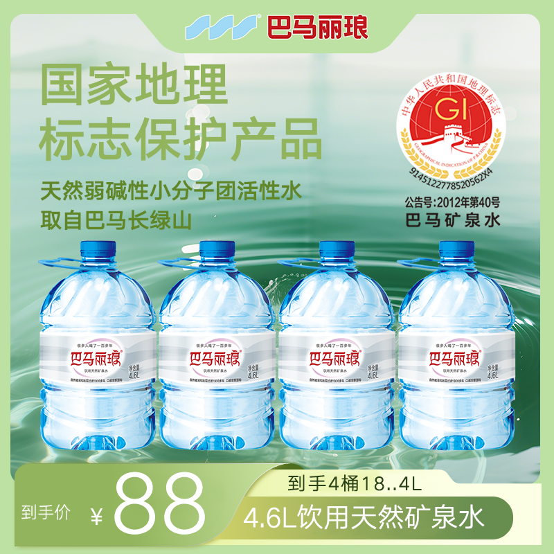 巴马丽琅 天然饮用矿泉水4.6L源自世界长寿之乡巴马矿泉水