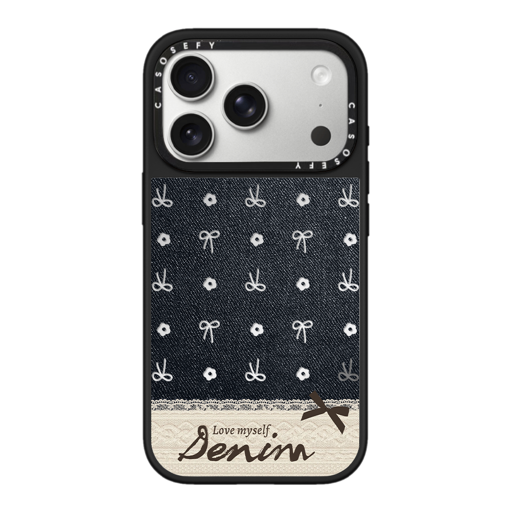 丹宁牛仔纹蝴蝶结花朵17promax手机壳适用苹果iphone16pro保护套