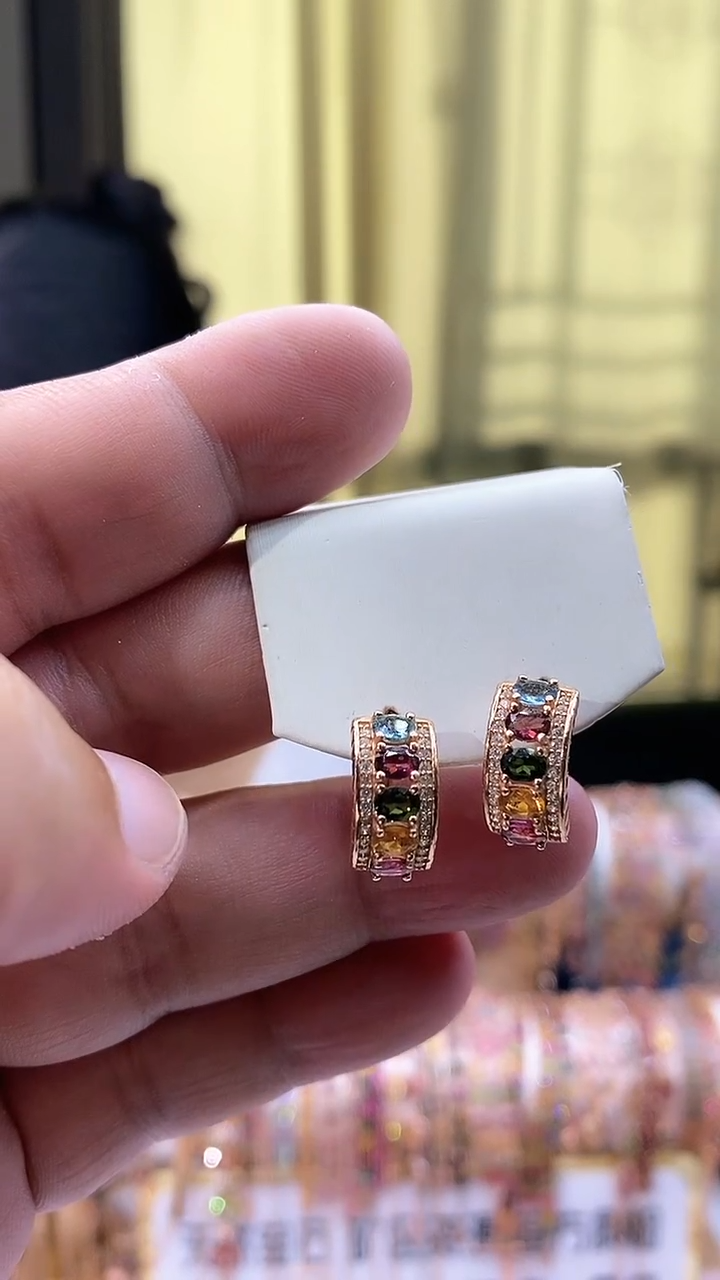 耳扣银S925镶嵌碧玺46354345345