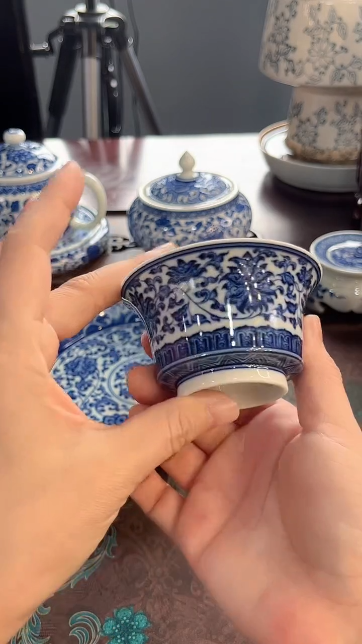 镹曰陶手工手绘柴窑茶具缠枝莲马蹄