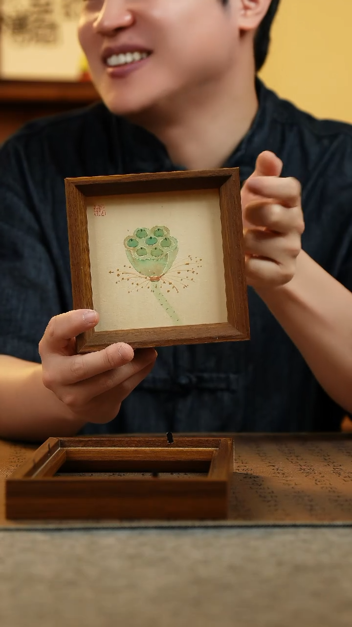 国画14*14纯手绘国风国画摆台{{