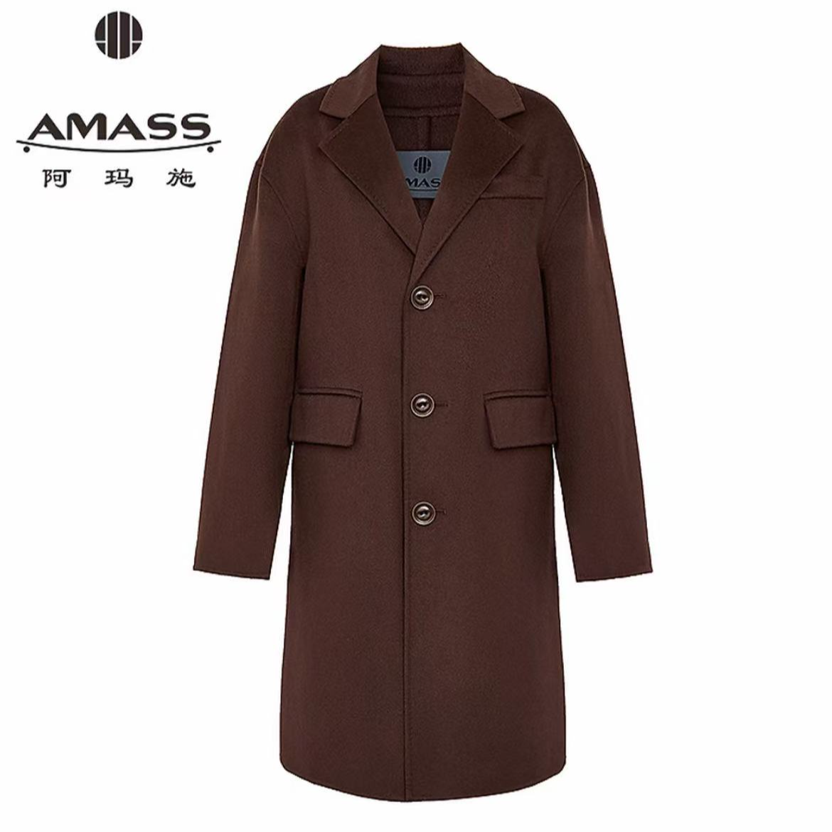 AMASS/阿玛施秋冬新款排扣双口袋中长绵羊毛双面呢外套女540058