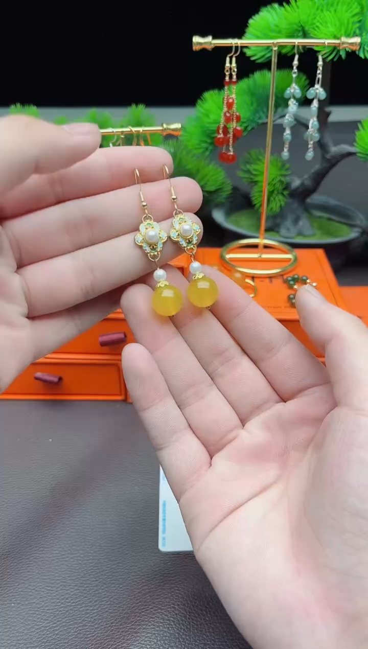 玛瑙/玉髓耳饰银S925镶嵌330