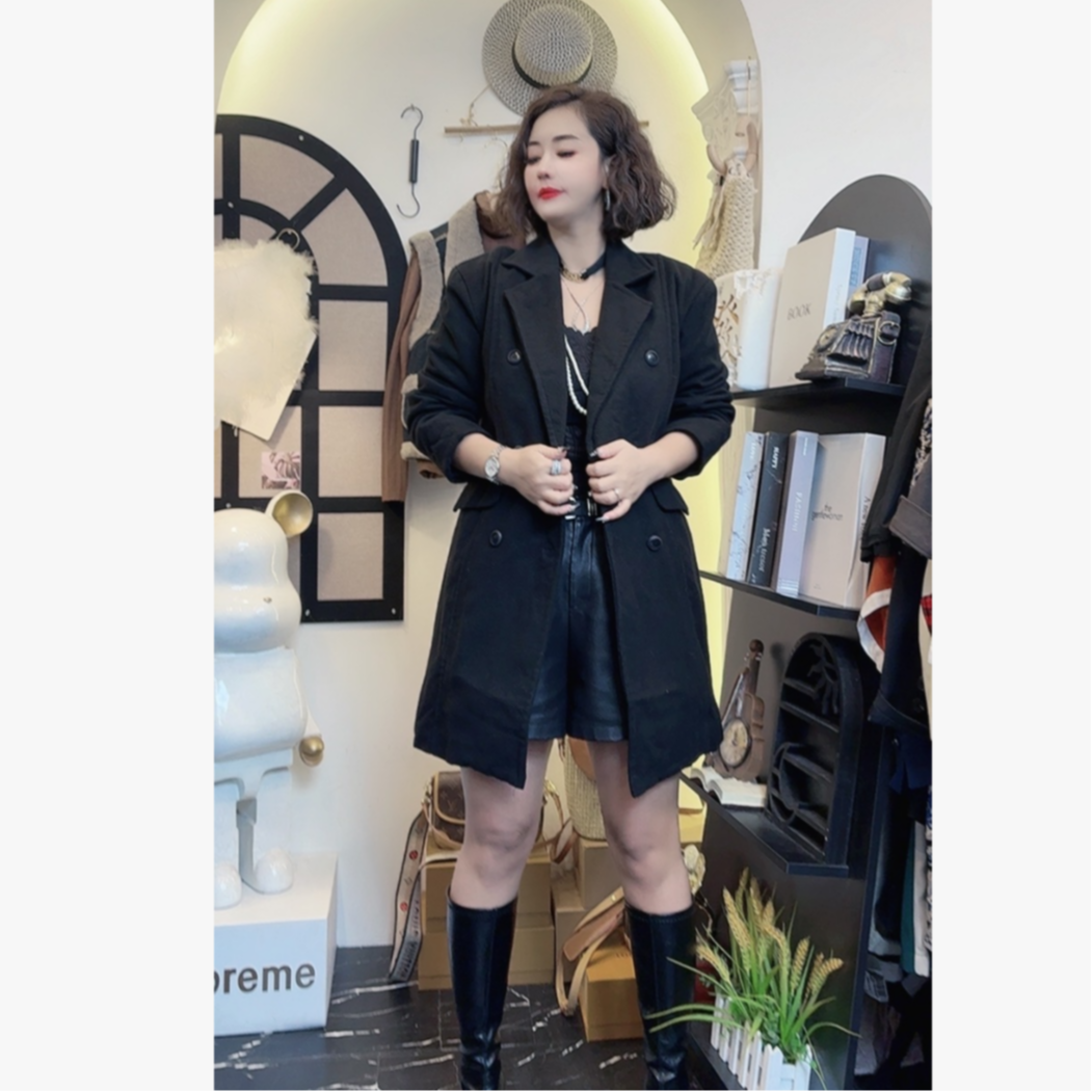 D25 102522 外套女宽松学院风中长款加厚赫本风过膝高档