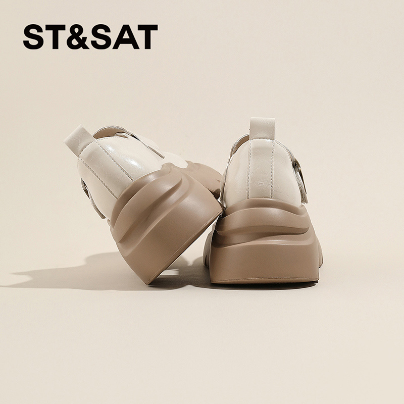 星期六2026春季新款厚底低帮鞋 一字扣带时尚女单鞋 防水台女鞋