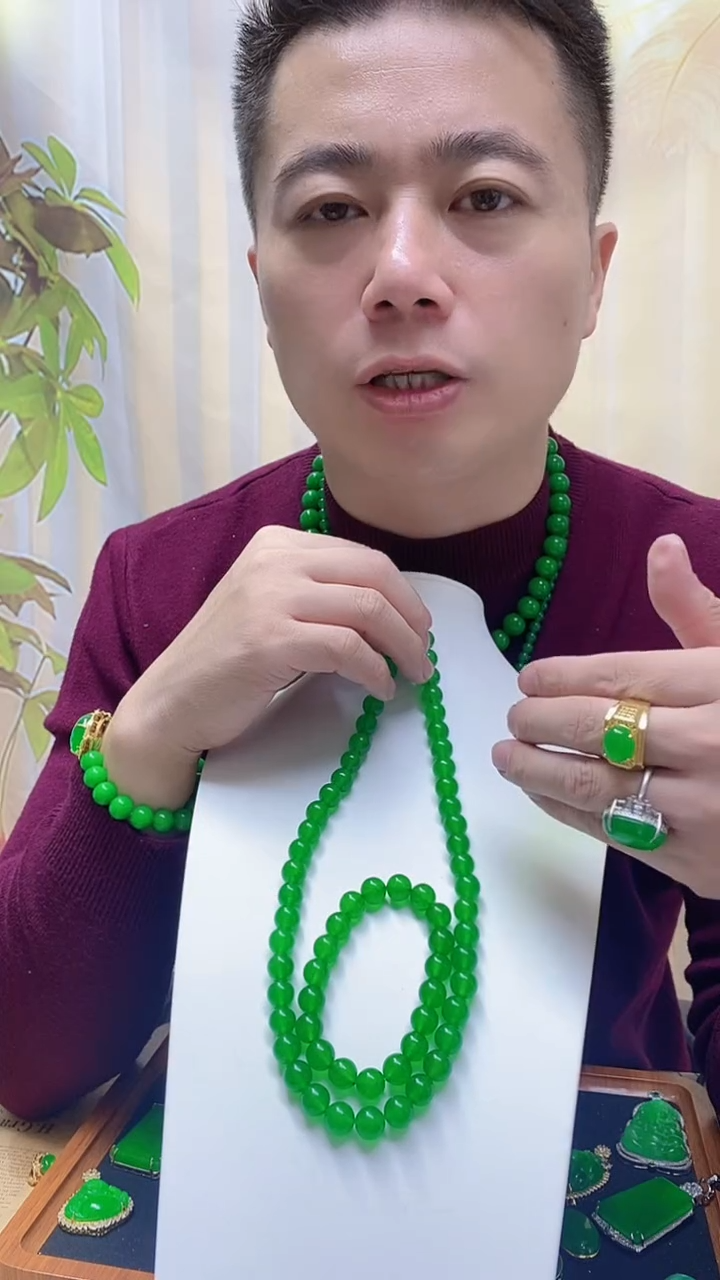 项链14K金镶嵌翡翠10MM套装