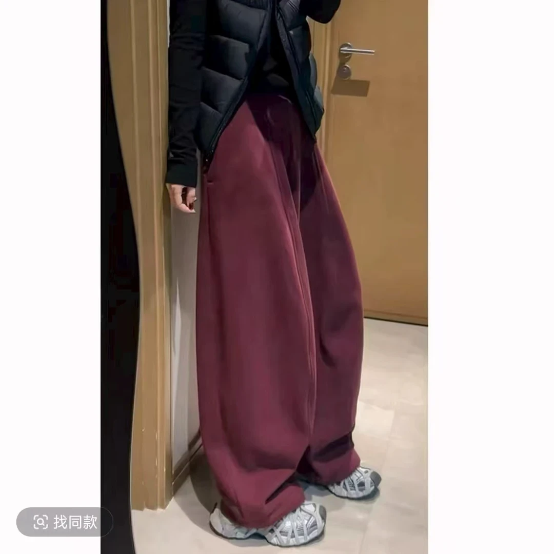 2025欧货新款加厚加绒松紧腰宽松女冬季无廓形弯刀阔腿气球裤女