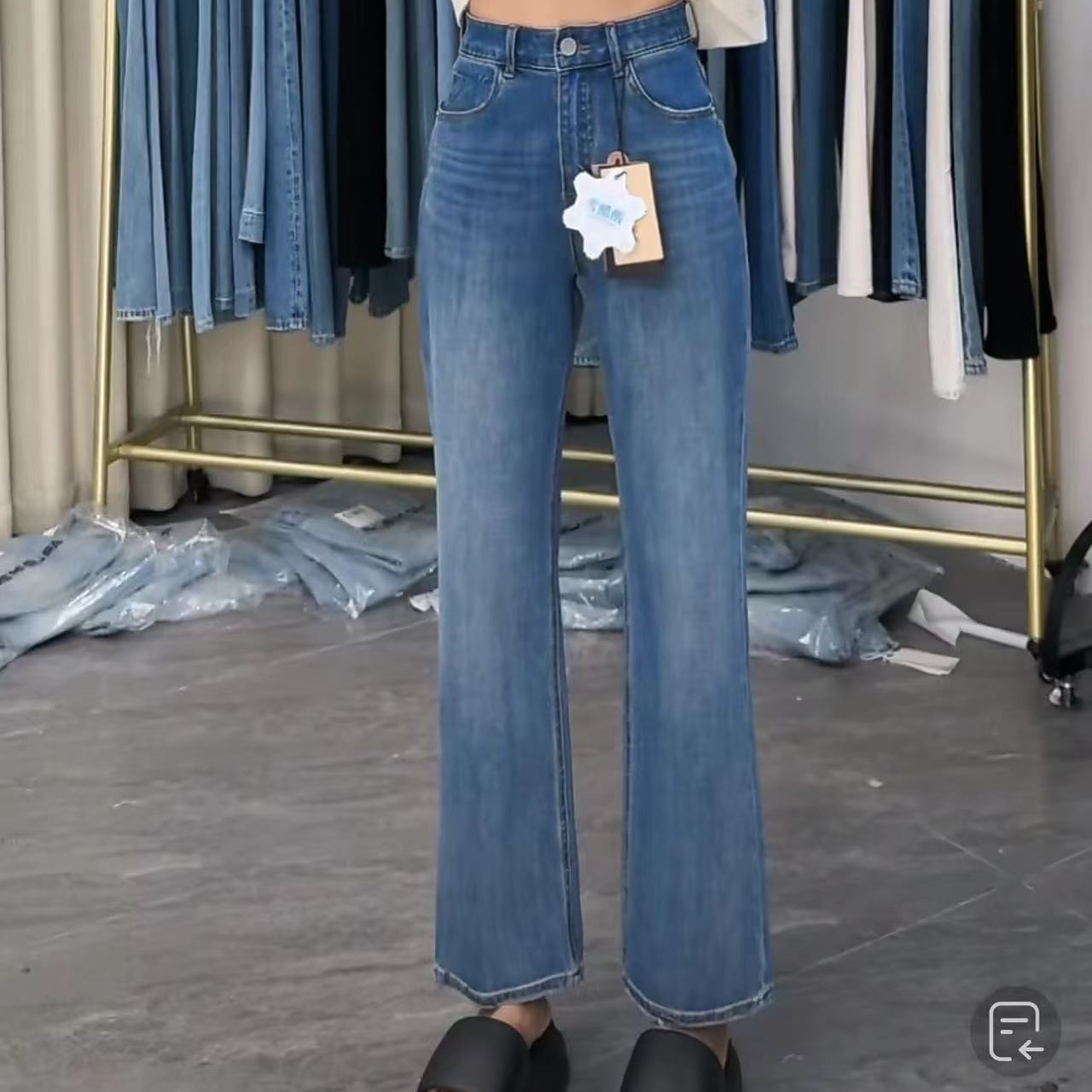 68113菲西子八面弹牛仔裤女夏季高腰百搭九分窄版直筒裤