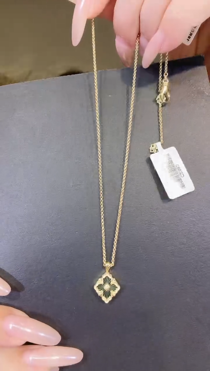 18K金镶嵌孔雀石项链小号绿色布布项链