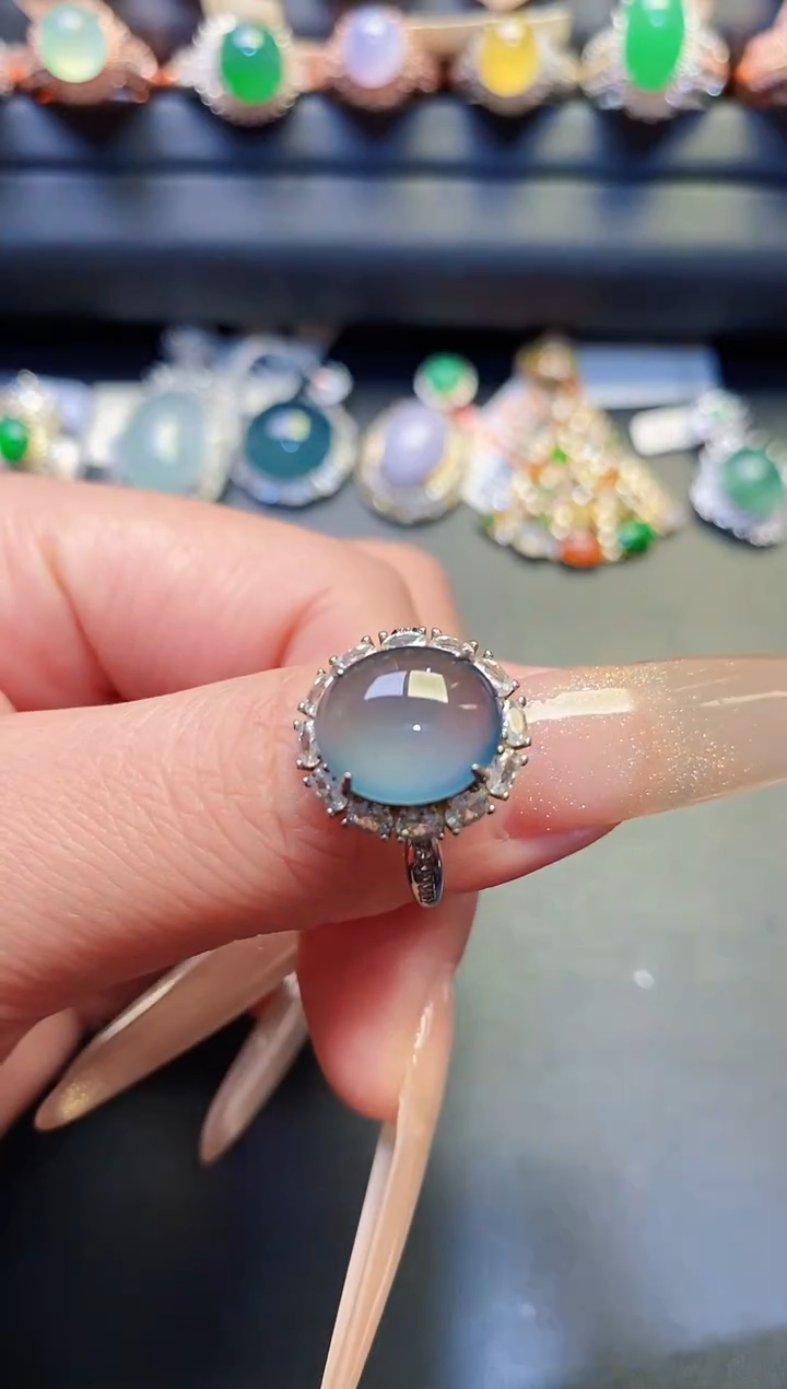 银S925镶嵌戒指翡翠天然