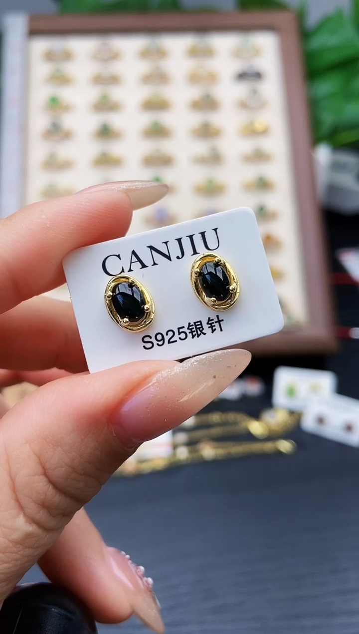 银S925镶嵌翡翠耳饰12