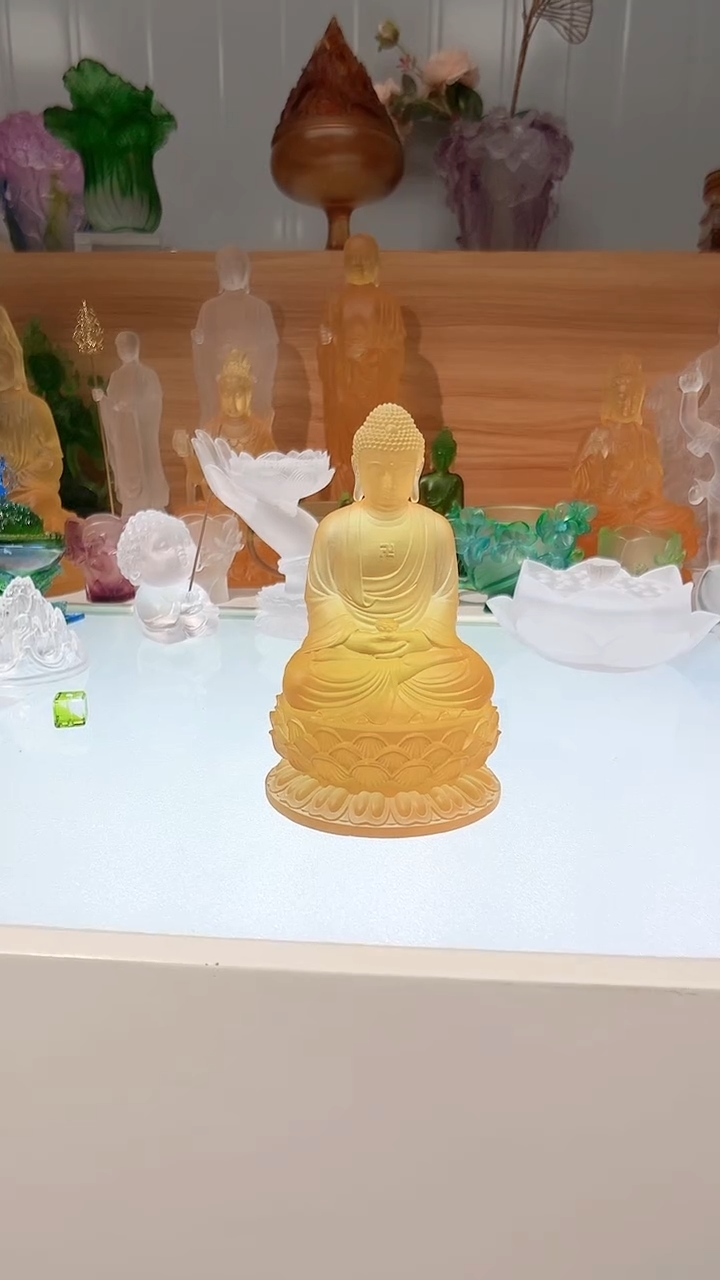 手工艺品琉璃琥珀色阿弥陀佛12公分