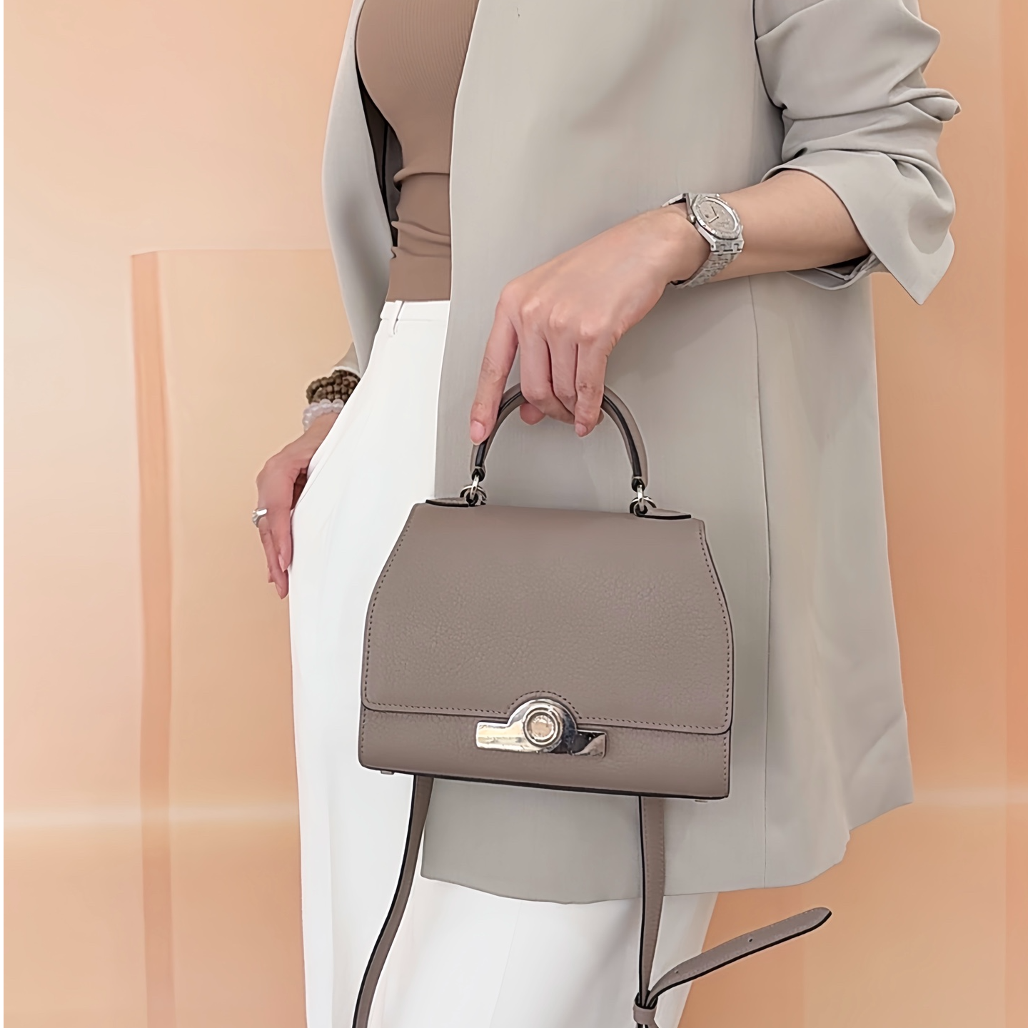 99新 MOYNAT/摩奈 蔚蓝/斑鸠灰银扣 rejane  斜挎包 小号