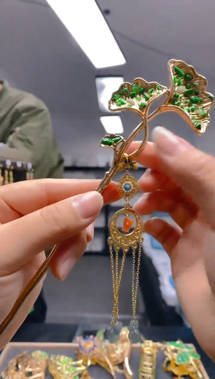 【闪购商品】翡翠耳饰合金0225翡翠发簪