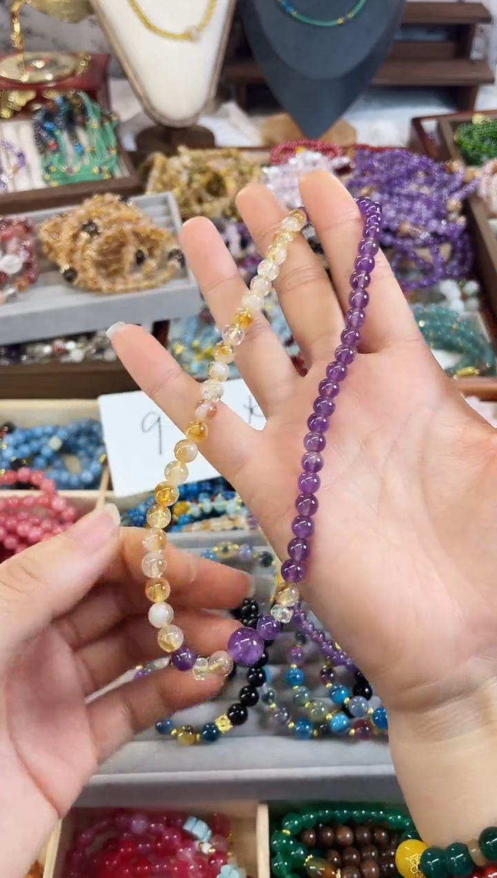 【闪购商品】玛瑙/玉髓手链未镶嵌紫水晶黄塔双拼天然水晶