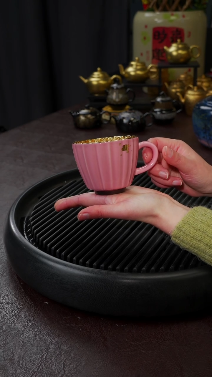 【闪购商品】杯【宜景窑桃夭粉鎏金】筋纹马克杯