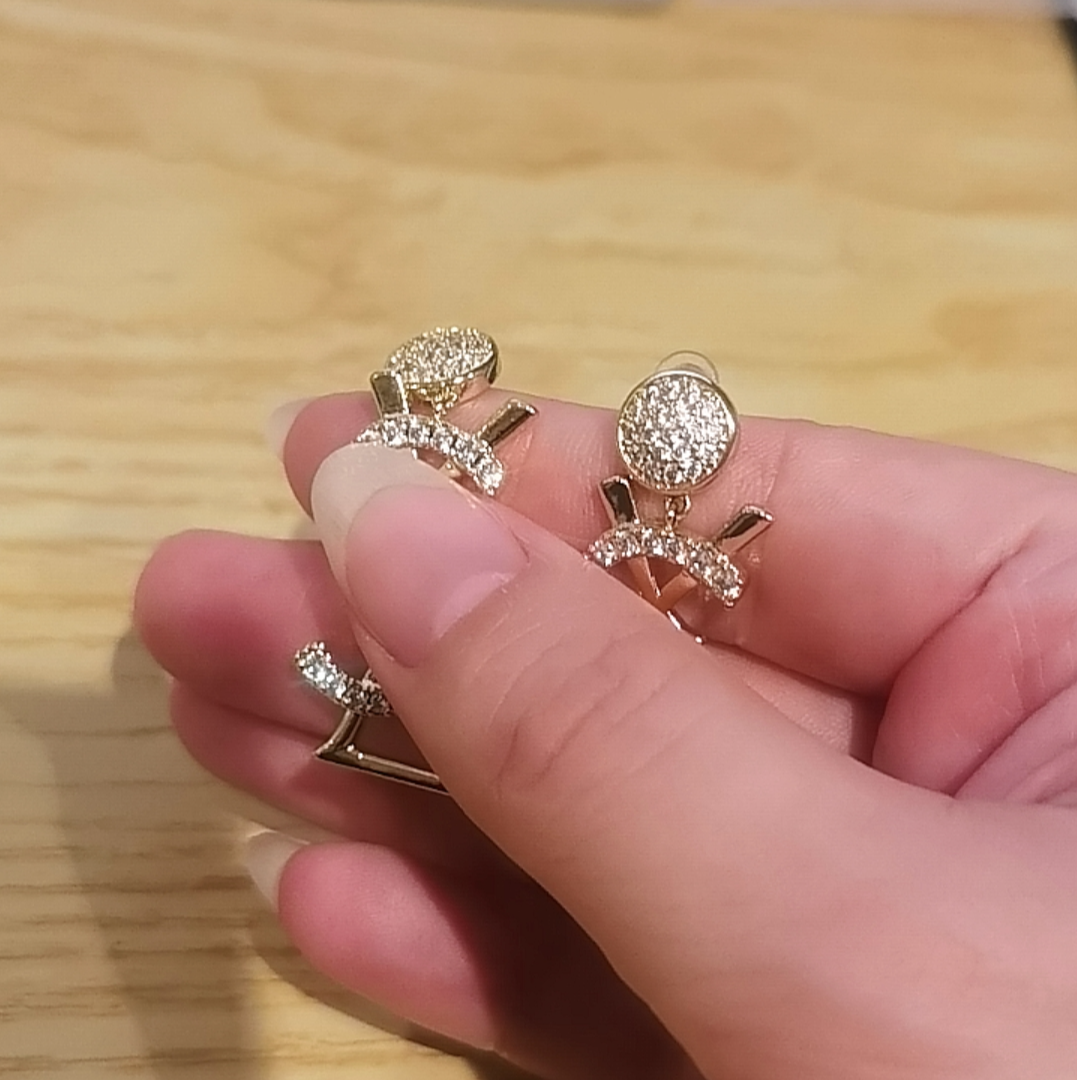 FXM/梓珊 合金合成锆石耳饰 字母镶嵌耳饰 ZF-A32