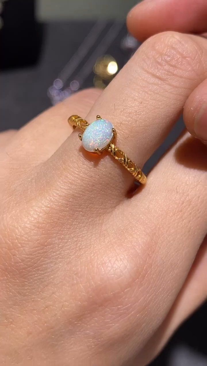 银S925镀金镶嵌欧泊戒指戒指