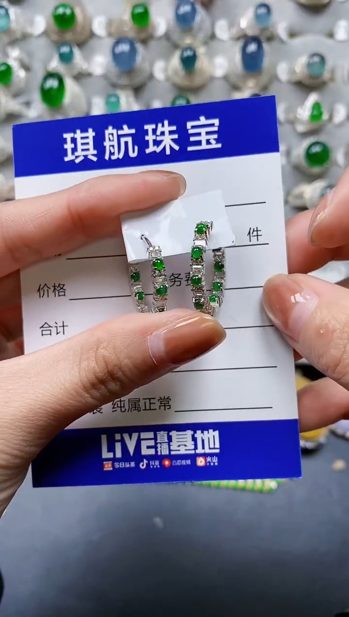 【闪购商品】翡翠耳饰银S925镶嵌0757