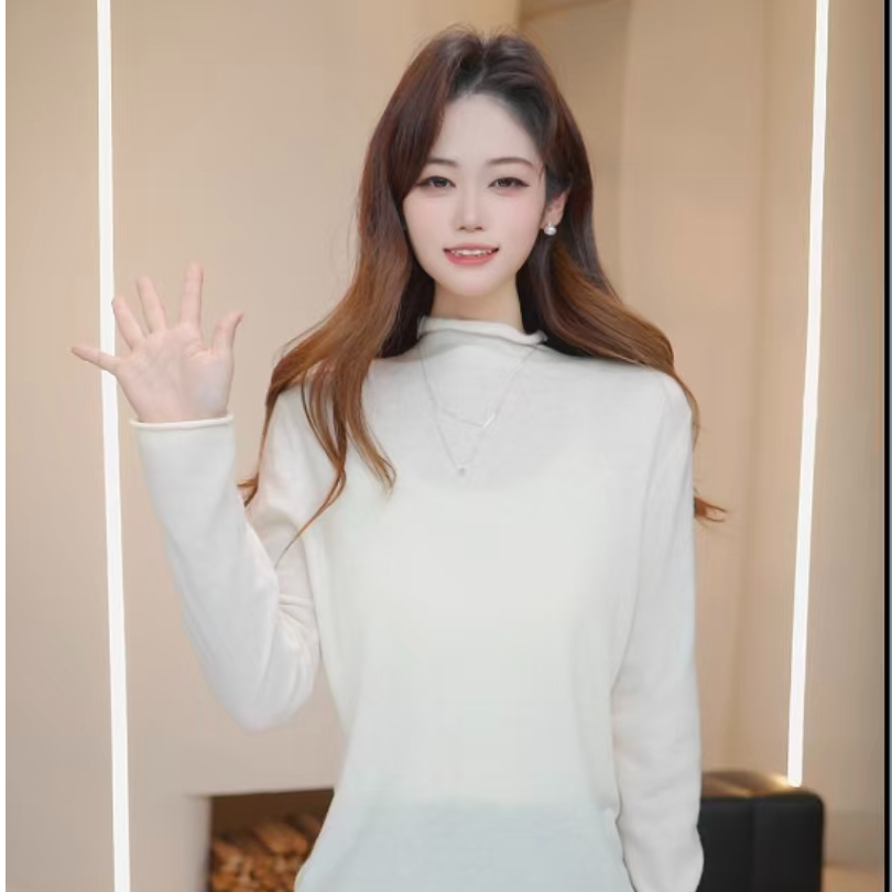 百搭圆领女保暖衫打底衫针织毛衣修身半高领