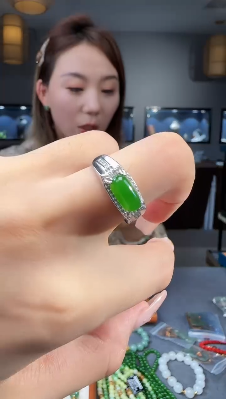 和田玉戒指银S925镶嵌1