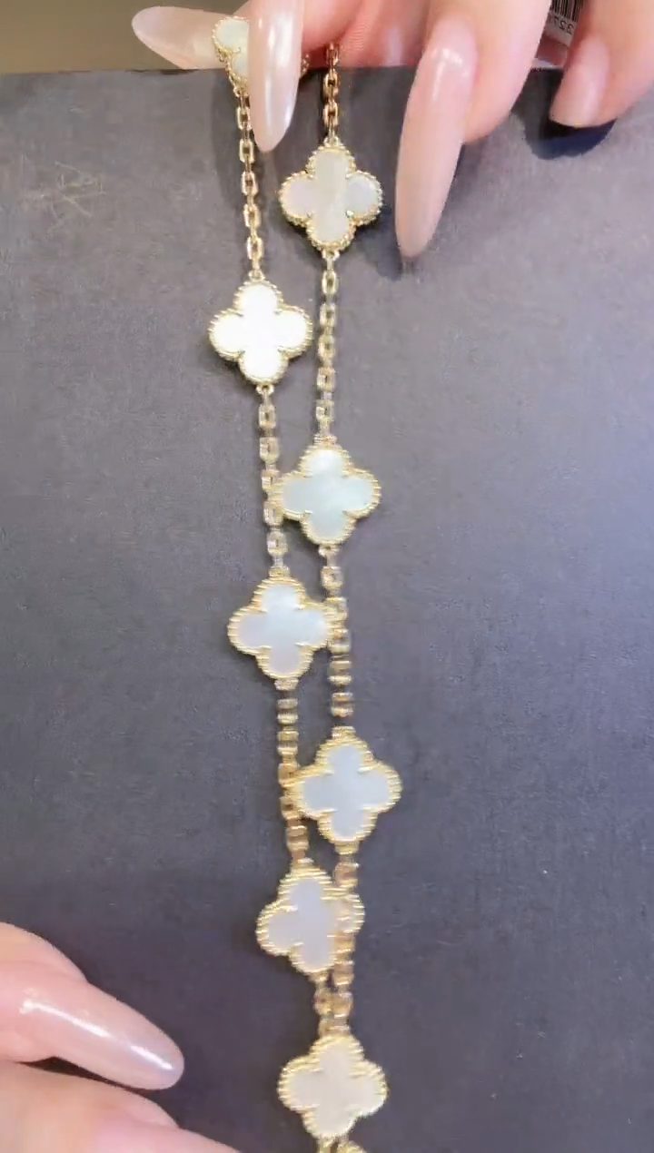 18K金镶嵌贝壳（贝母）项链K黄白色十花项链