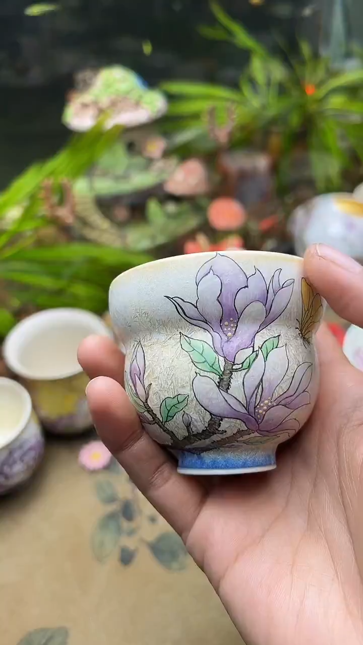 拾泥手绘玉兰花主人杯